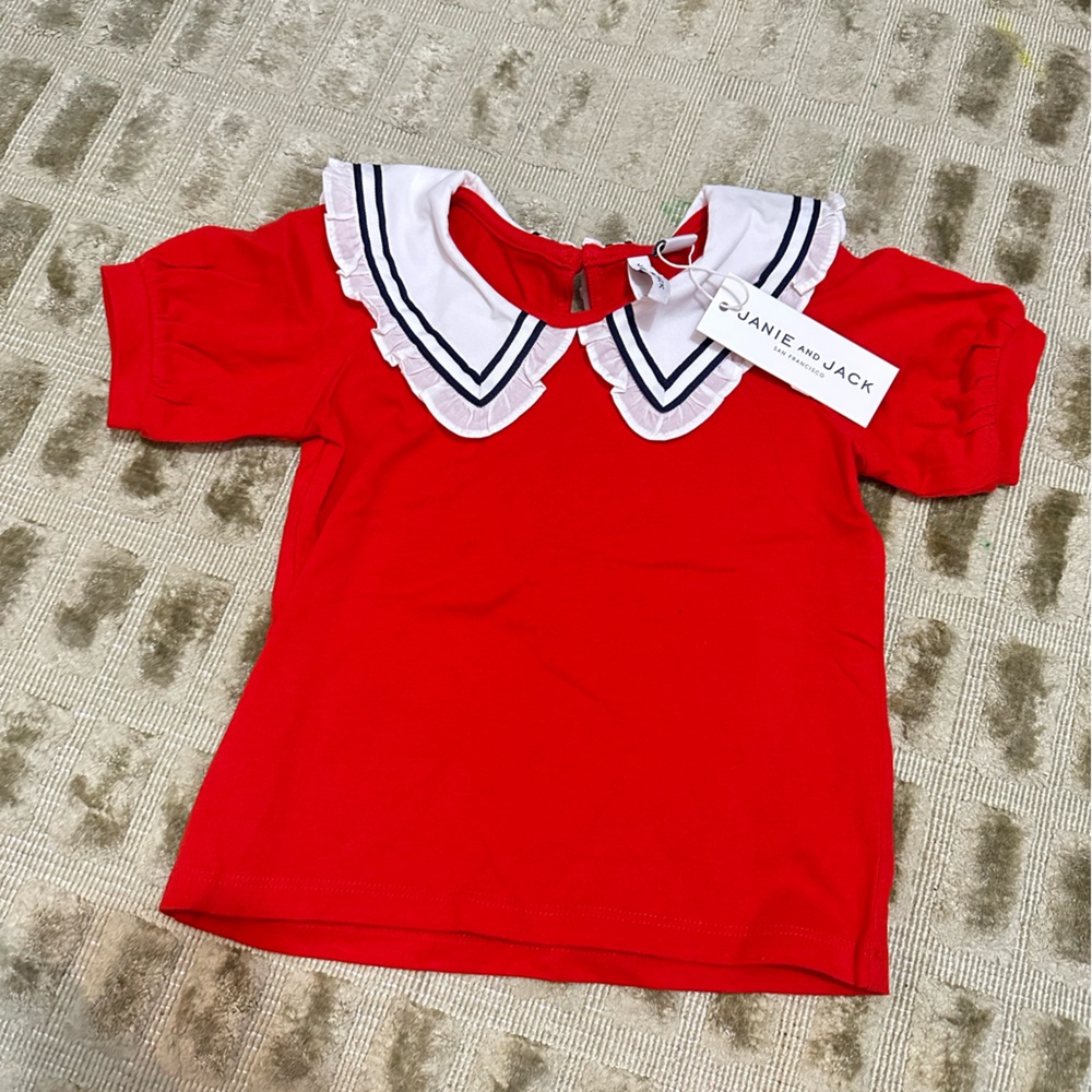 NWT Janie and Jack Red Sailor Collar Kids Blouse sz 2t